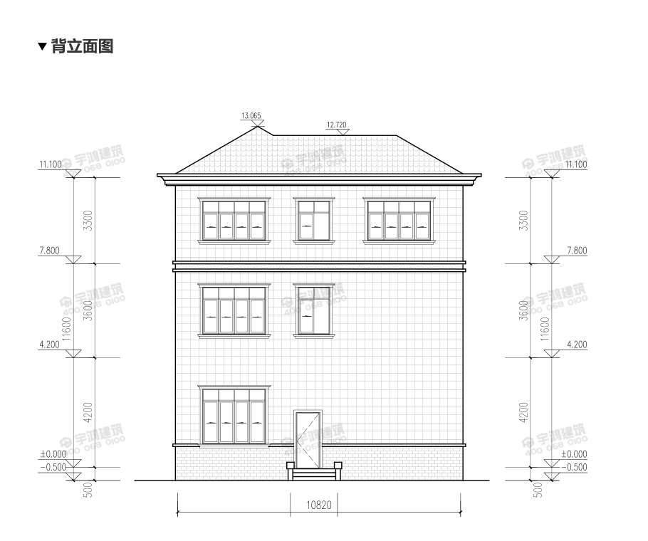 高端大氣三層農(nóng)村別墅設(shè)計圖，帶挑空客廳，框架結(jié)構(gòu)