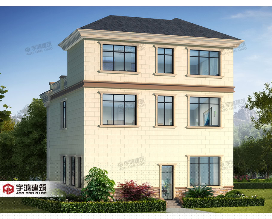 高端大氣三層農(nóng)村別墅設(shè)計圖，帶挑空客廳，框架結(jié)構(gòu)