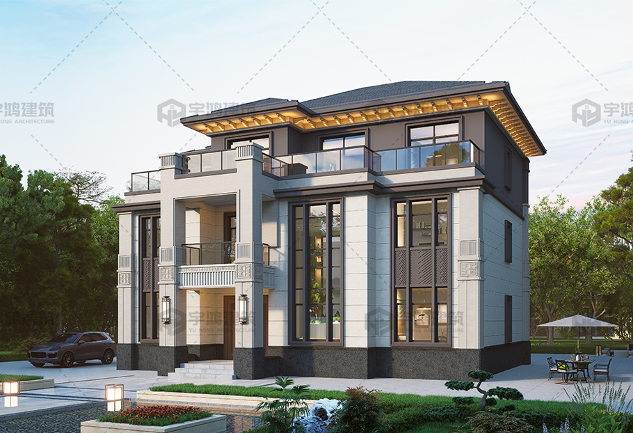 帶電梯 戶型方正三層新中式別墅全套圖紙